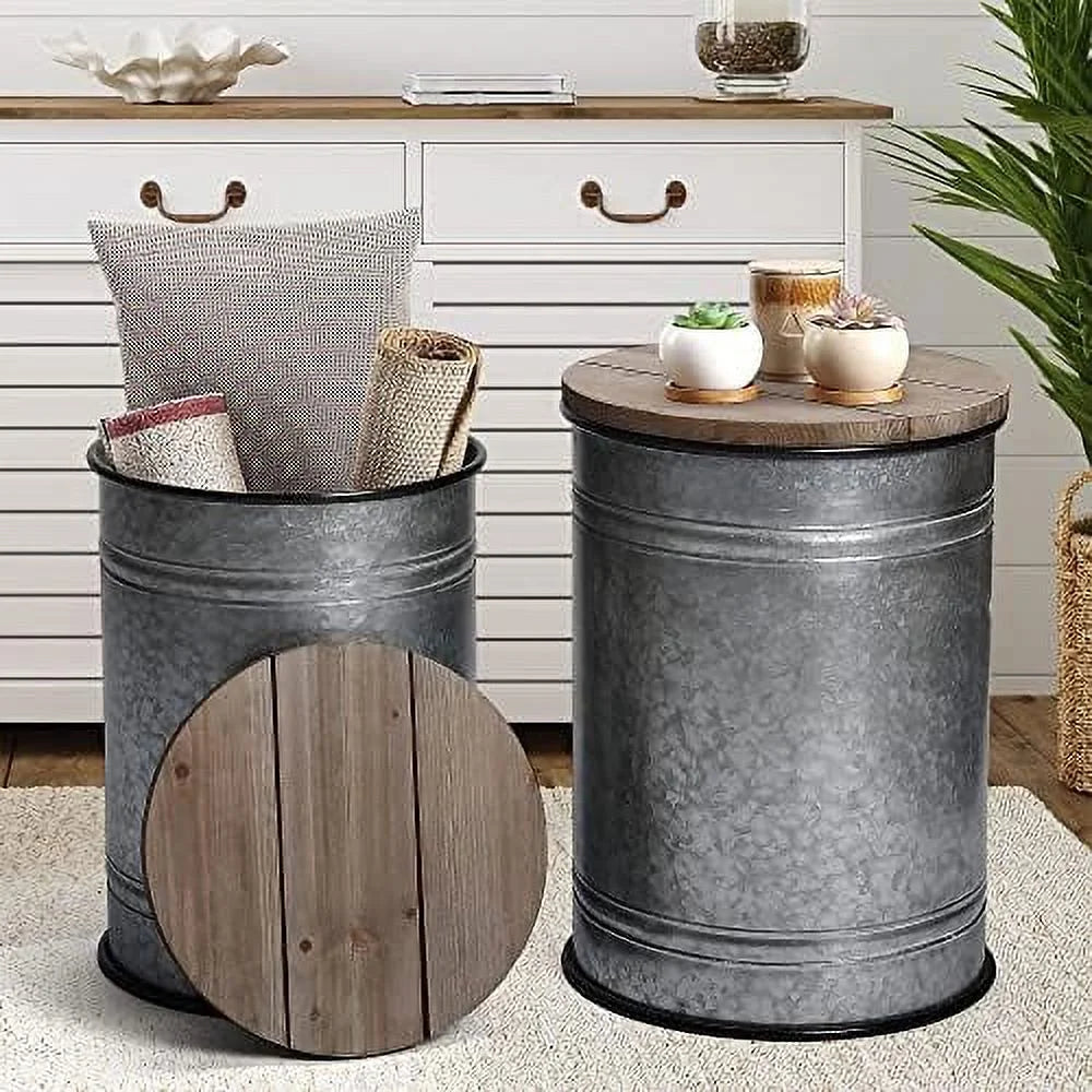 Rustic Ottoman Seat Stool Side Table Set of 2 U79384