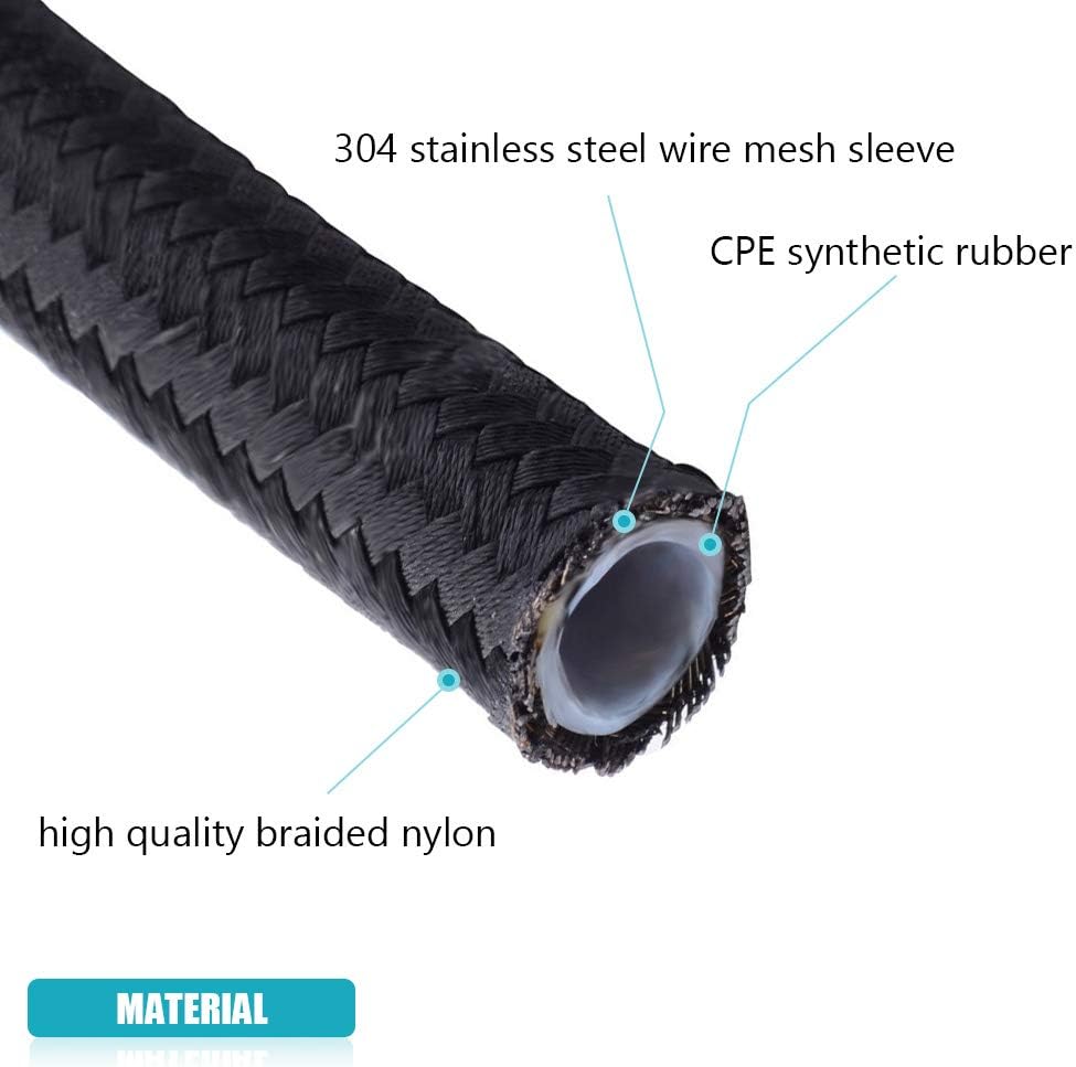 10FT 6 AN 3/8" Nylon Stainless Steel Braided PTFE E85 Fuel Line Fittings Kit with 6PCS Swivel Adapters Pack of 2 W59275