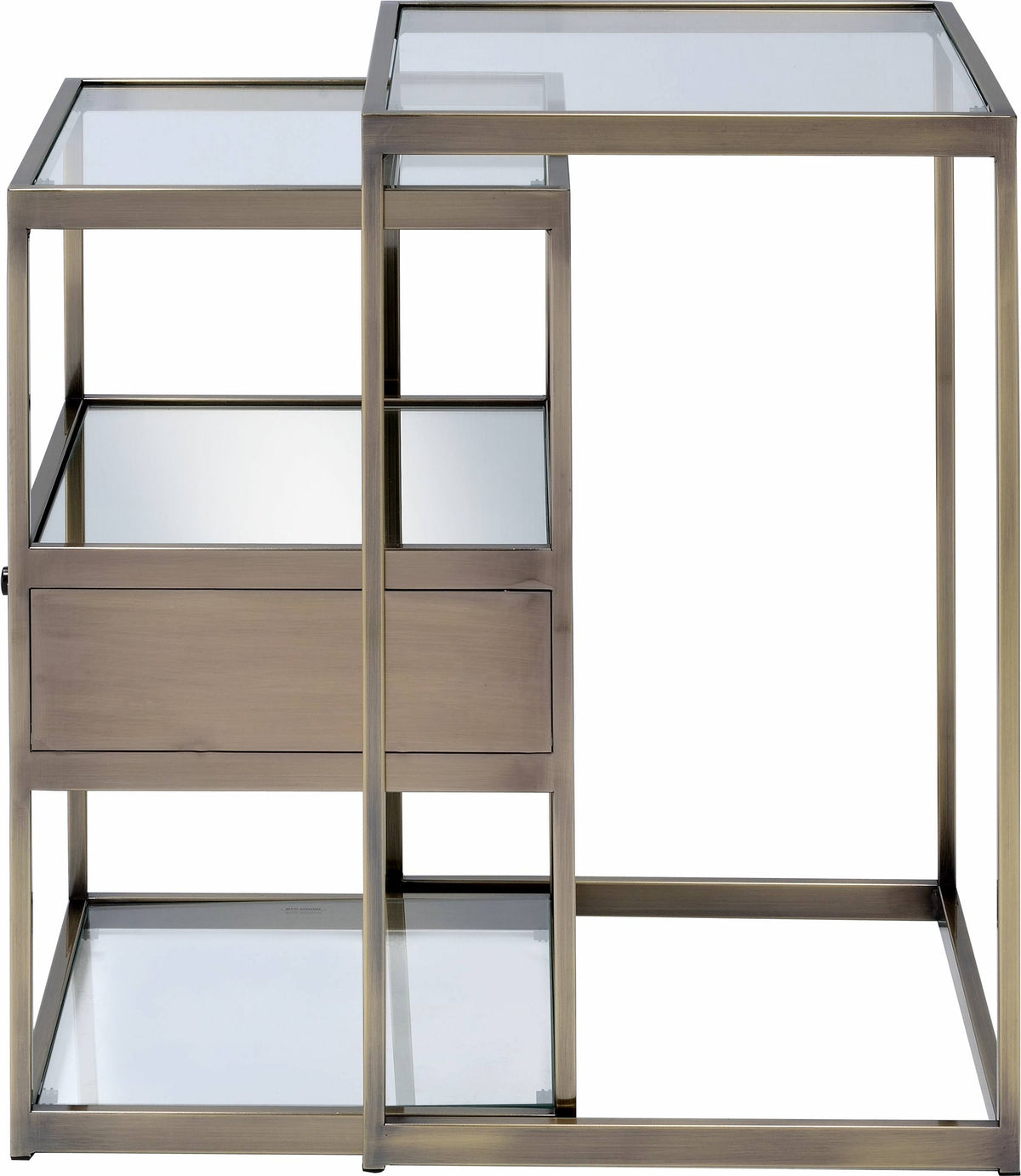 2 Piece Nesting Tables Set Antique Brass Clear Glass W1526