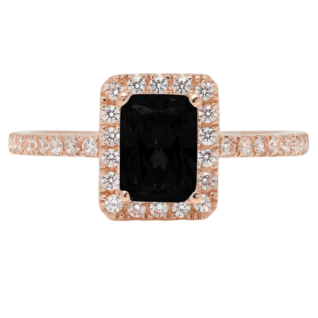 18k Rose Gold Onyx Halo Ring Size 8.5 B76113