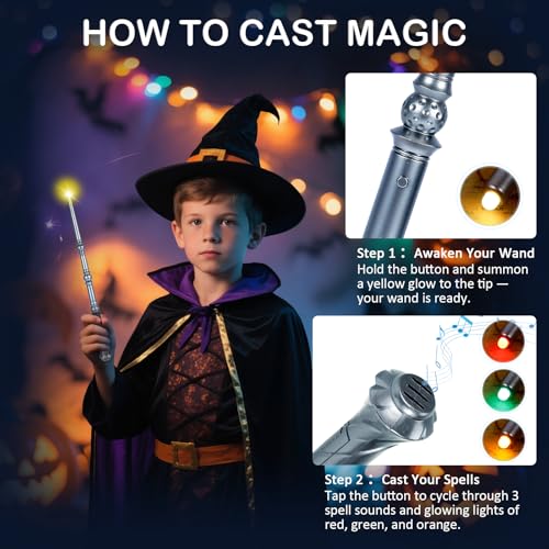 Light Up Magic Wand with Sounds, 2 Pack, Black & Brown I8763
