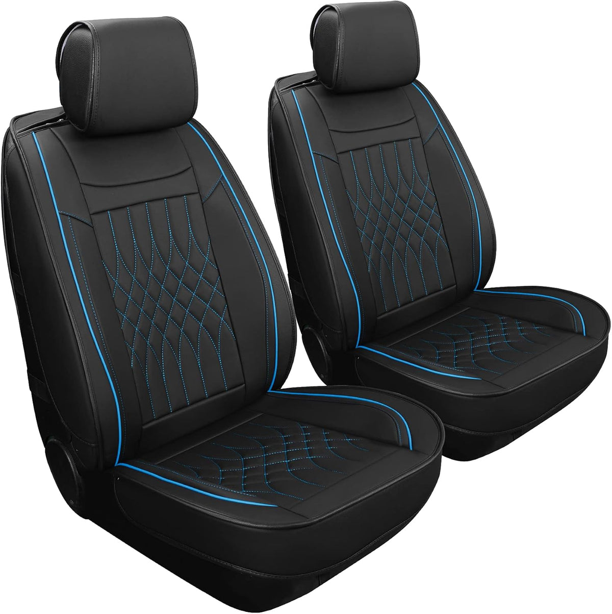 Black & Blue Leather Car Seat Covers Front Pair 2 Pcs Waterproof A803990