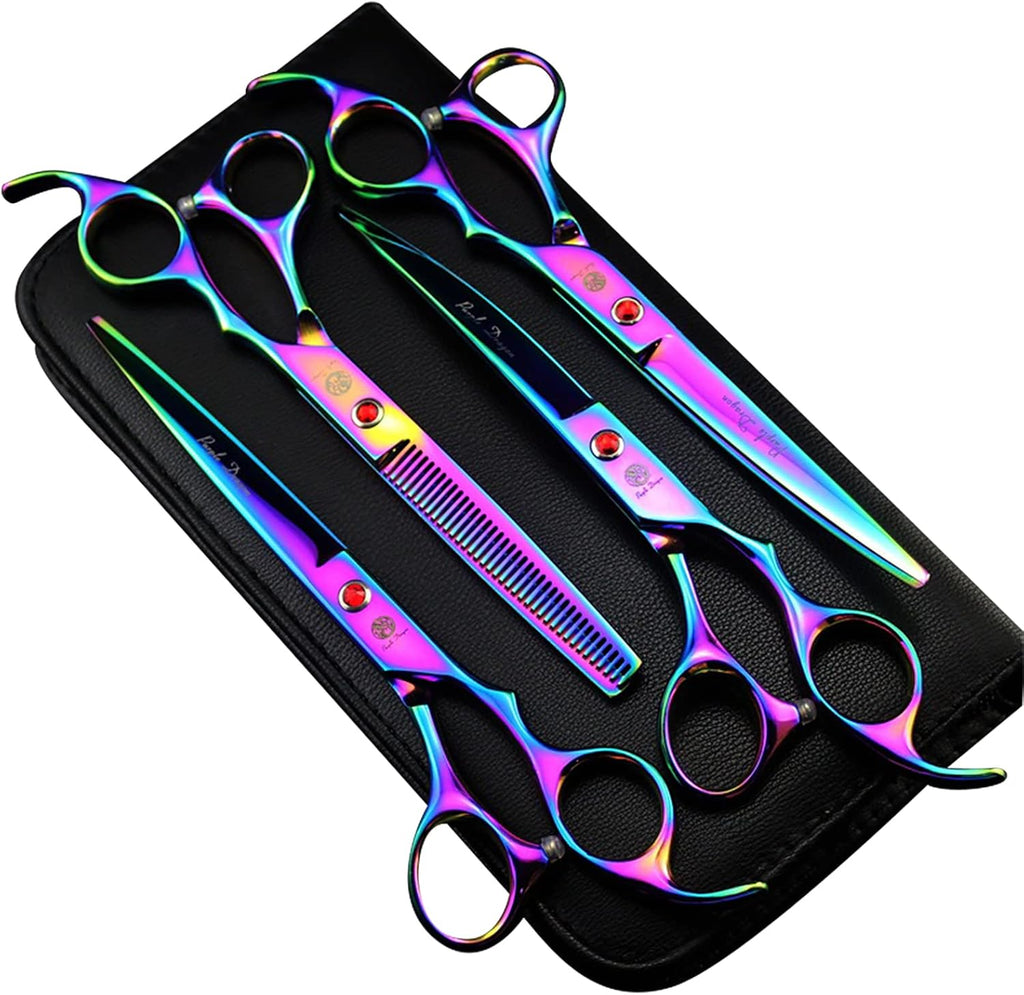 7.0 inch 4PCS Pet Grooming Scissors Kit Japan Premium Steel Straight & Curved & Thinning Blade Shears Set with Case X24482