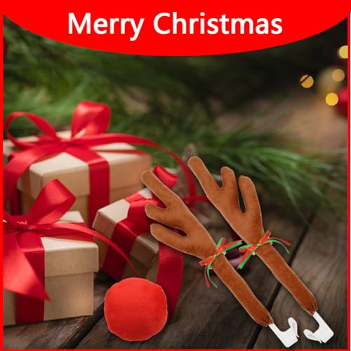 Christmas Reindeer Antlers Car Decoration Kit Plush Red Nose Set with Jingle Bells Y258971