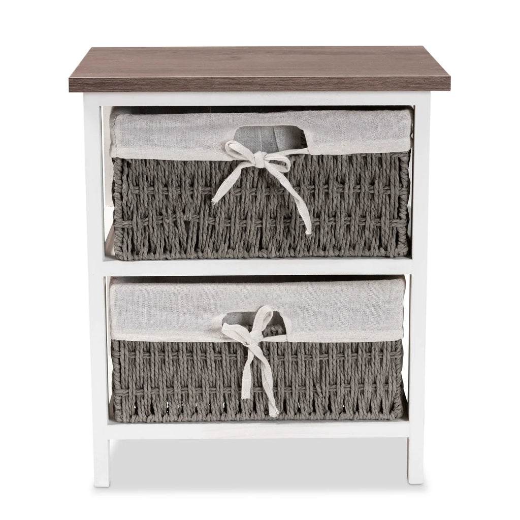 Walnut Brown and White Wood 2-Basket Storage Unit P84734