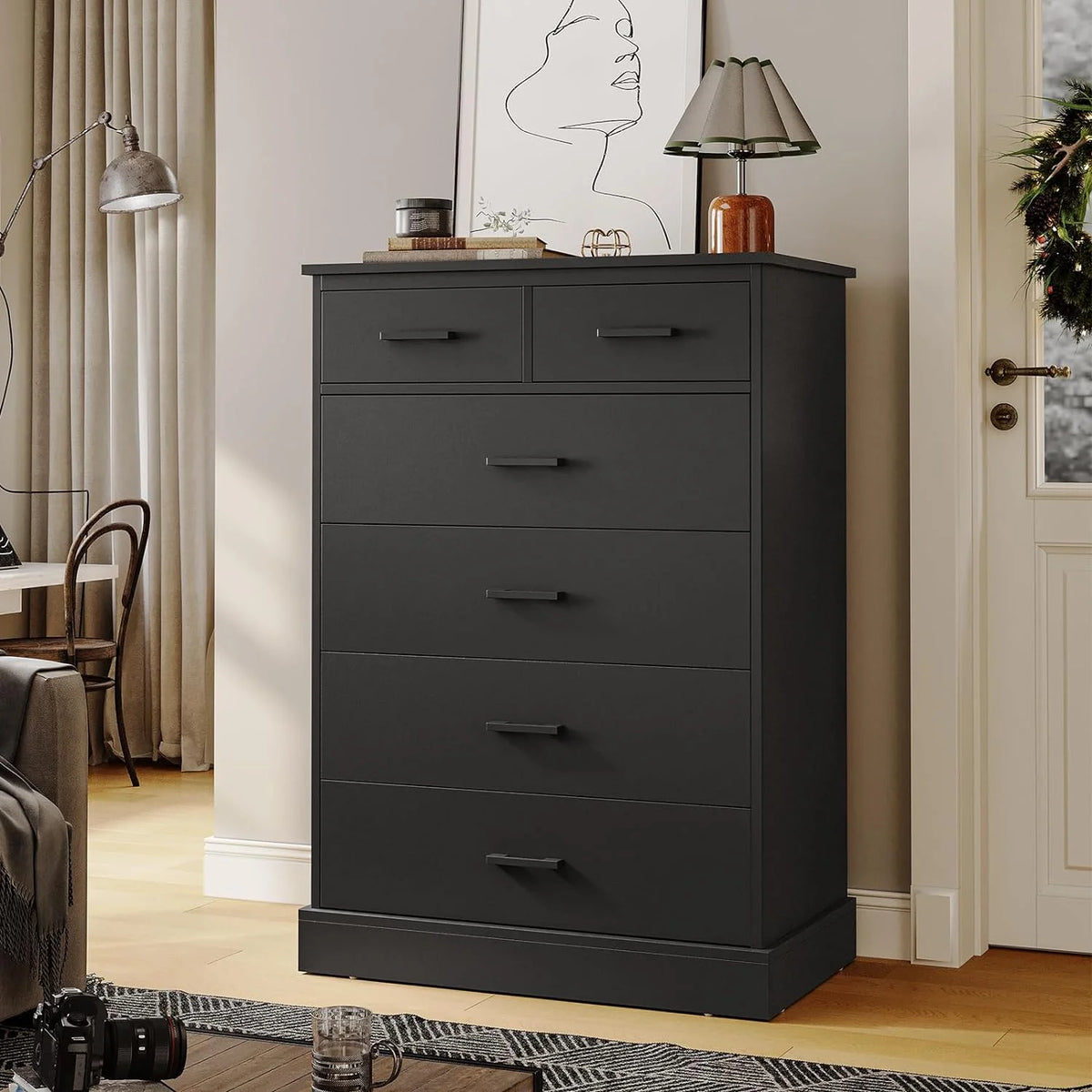 Black 6 Drawer Wood Dresser Q69714
