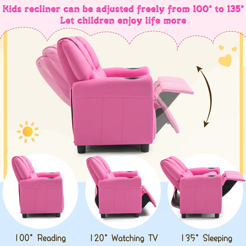 Pink PU Leather Kids Recliner Chair X4930