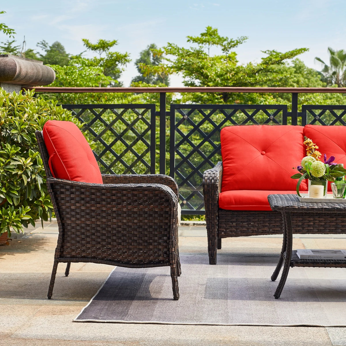 Red Cushioned Patio Chair Set of 2 V494242