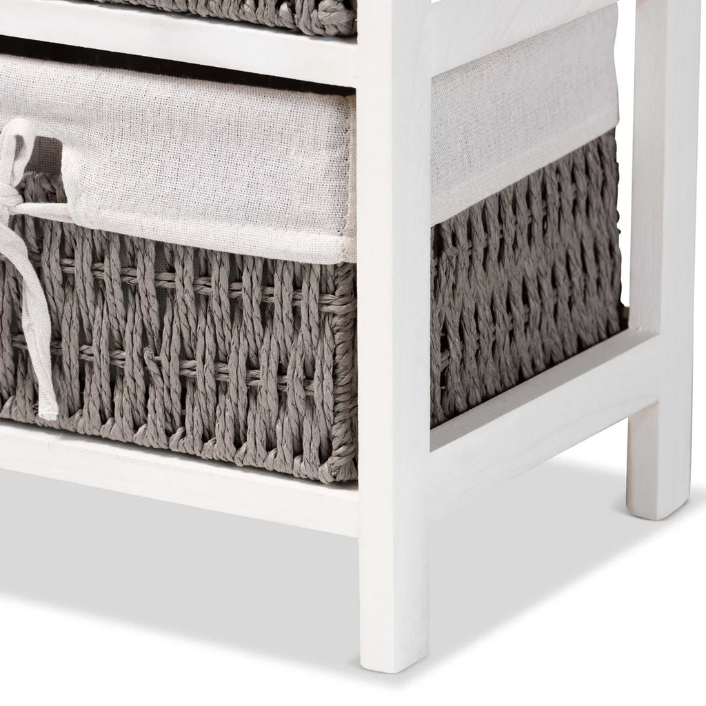 Walnut Brown and White Wood 2-Basket Storage Unit P84734