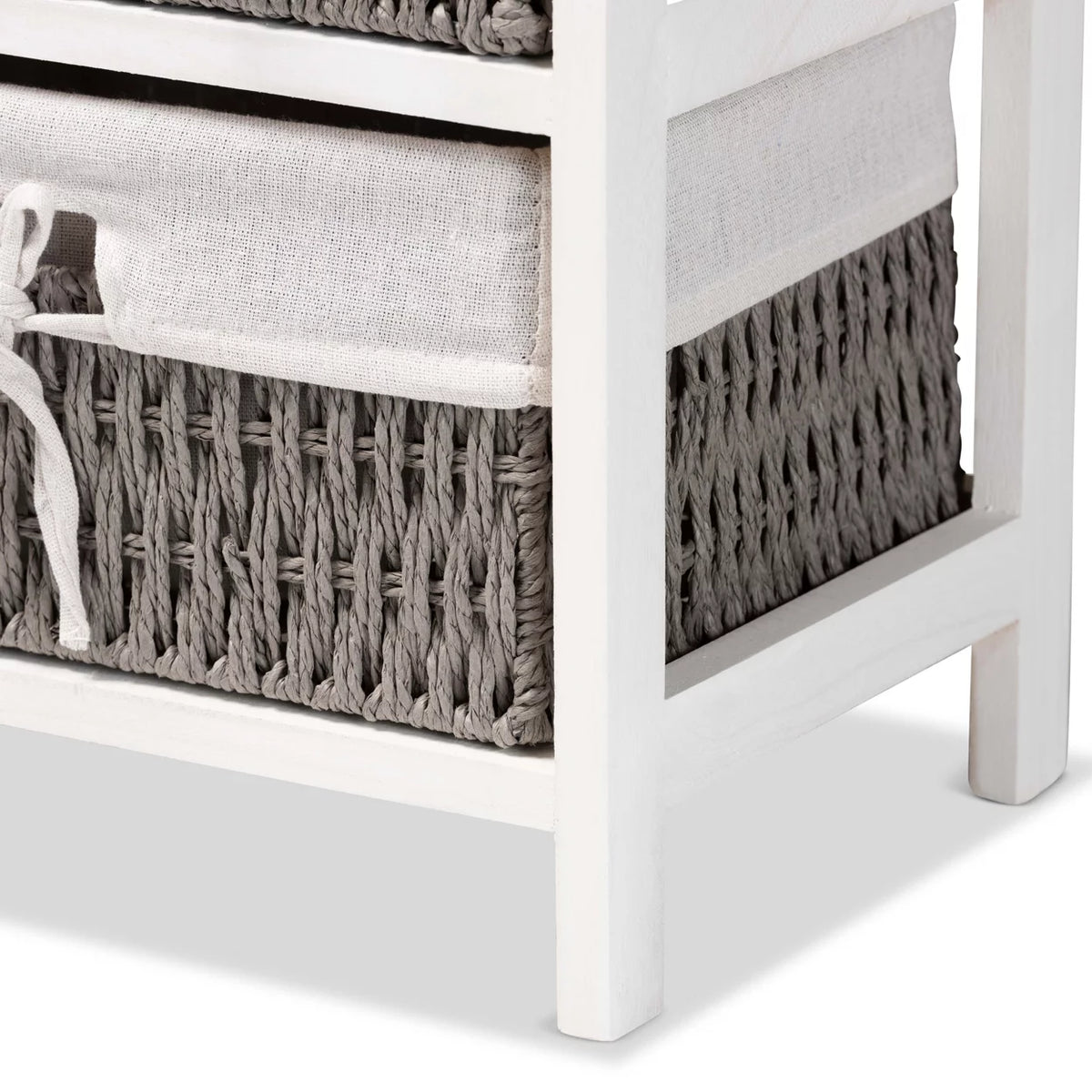 Walnut Brown and White Wood 2-Basket Storage Unit P84734