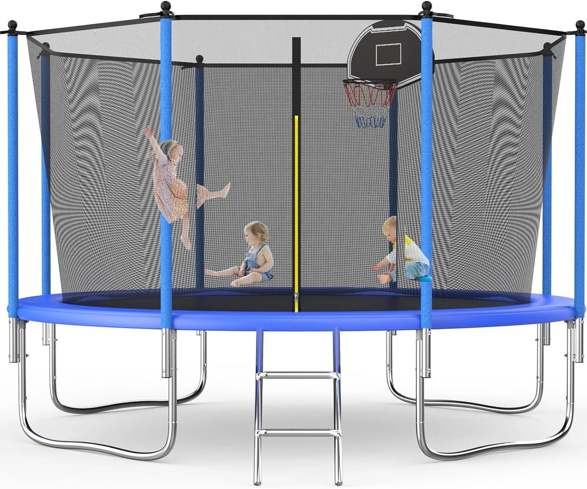 10FT Round Trampoline with Basketball Hoop and Safety Enclosure R2761