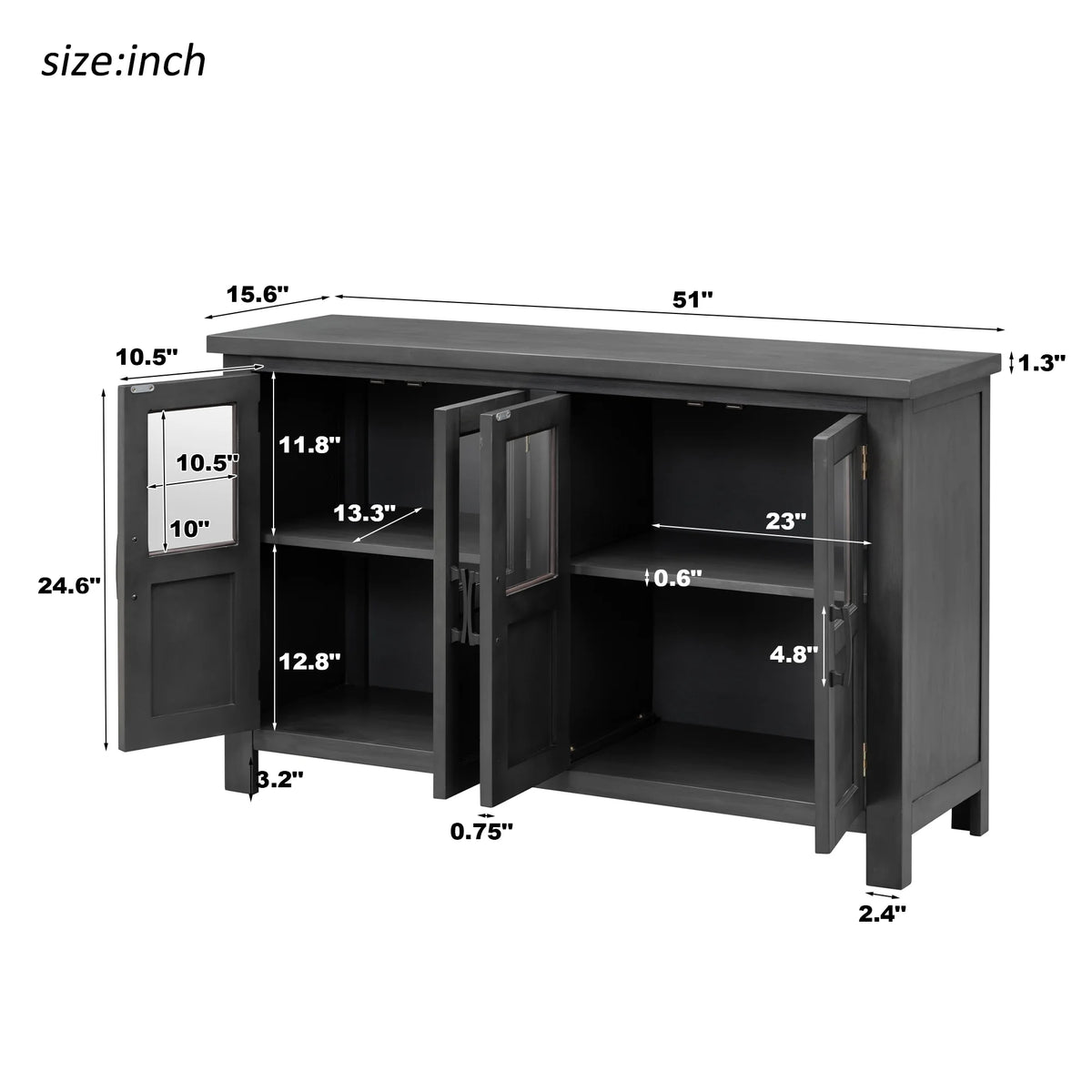 Gray 4 Door Buffet Cabinet with Adjustable Shelves H24990