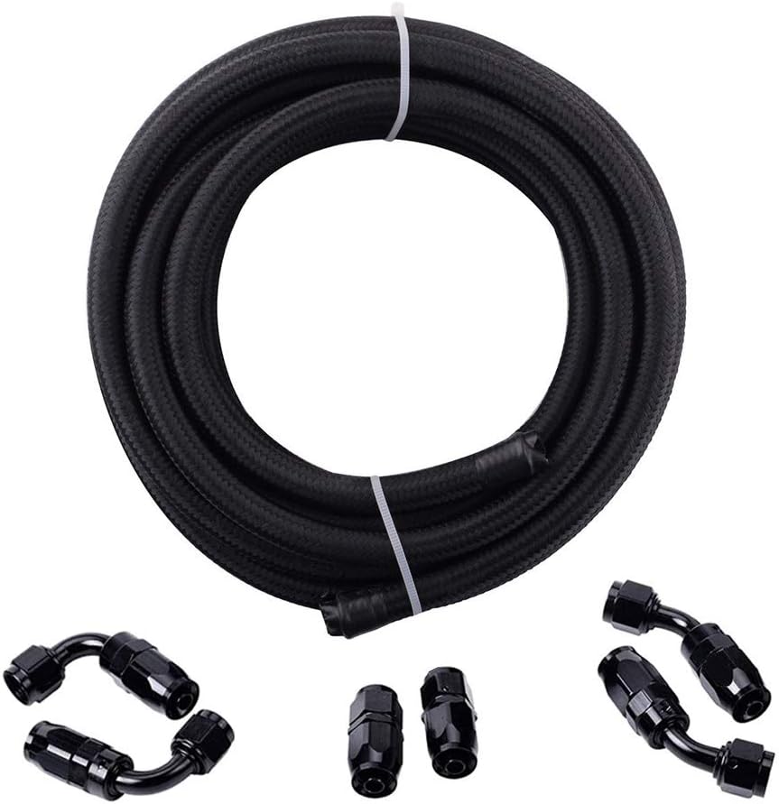10FT 6 AN 3/8" Nylon Stainless Steel Braided PTFE E85 Fuel Line Fittings Kit with 6PCS Swivel Adapters Pack of 2 W59275