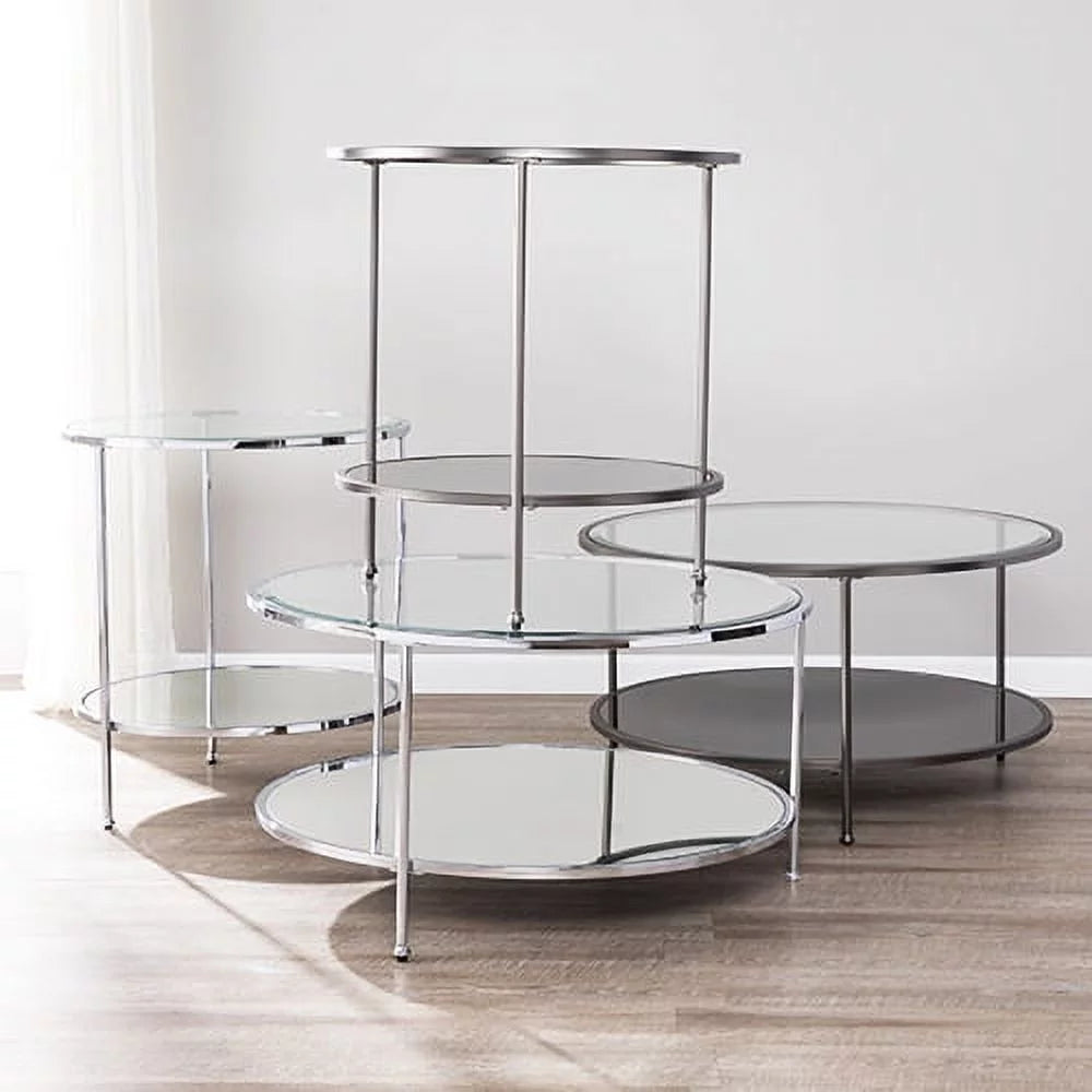 Mirrored Glass Round Coffee Table Set F41680