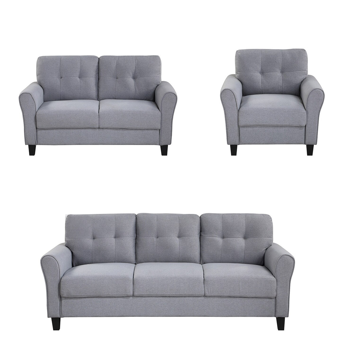 Light Grey-Blue Sofa Set with Armchair, Loveseat and 3-Seat Sofa I5860