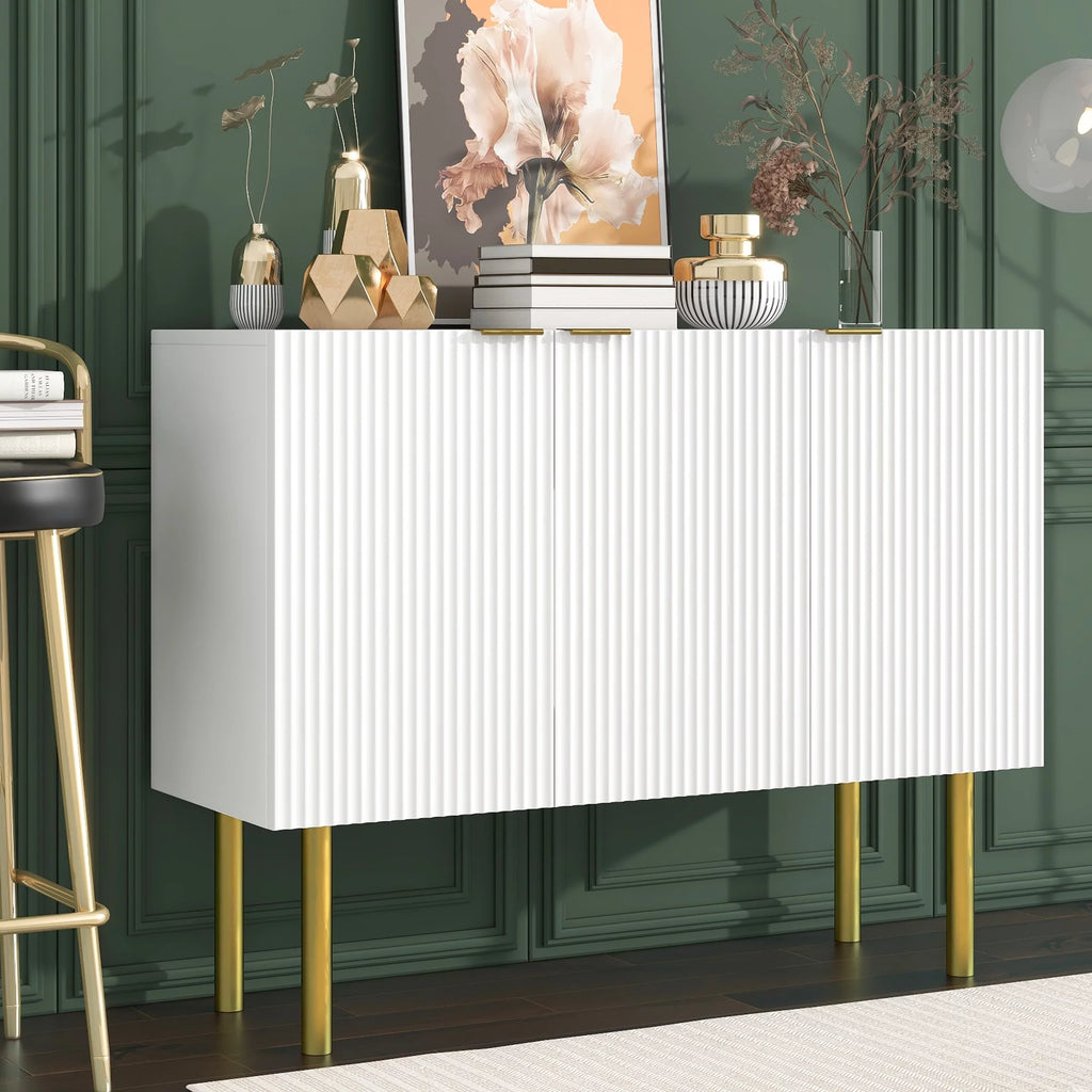 White Buffet Sideboard Cabinet with Gold Metal Legs U5111