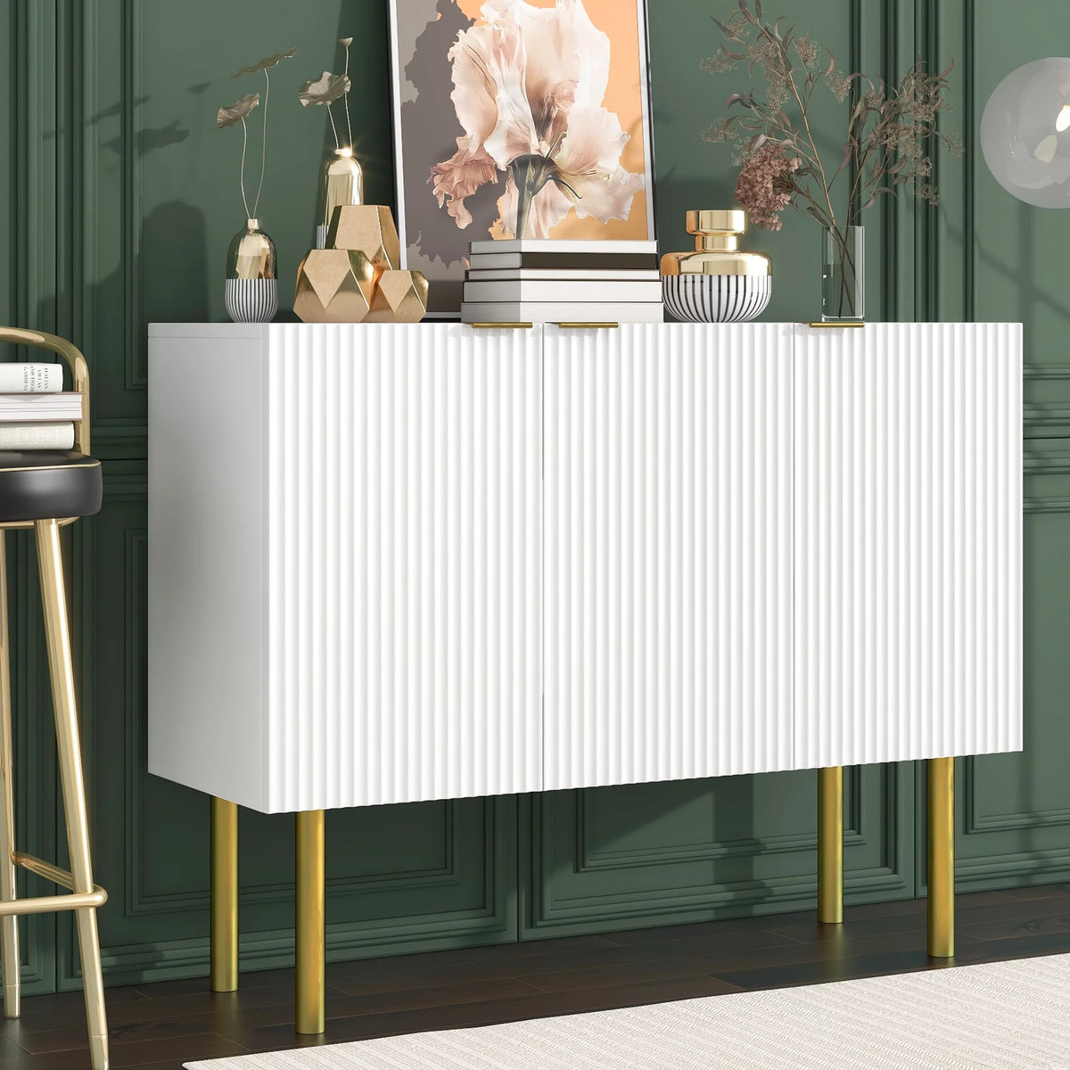 White Buffet Sideboard Cabinet with Gold Metal Legs U5111