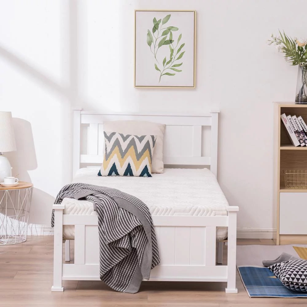 Gray Solid Pine Wood Twin Bed Frame with Headboard H987895