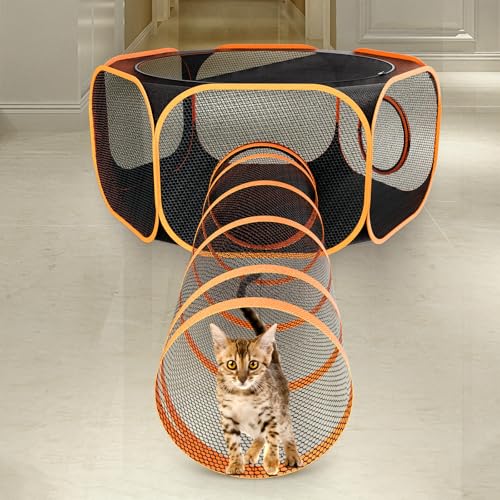 Portable Collapsible Cat Enclosure with Shade Cover 2 Tunnels Q381
