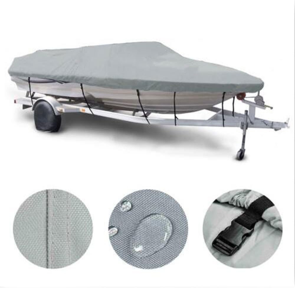 Grey 600D Oxford Fabric Waterproof Trailerable Boat Cover with Carrying Bag P231189