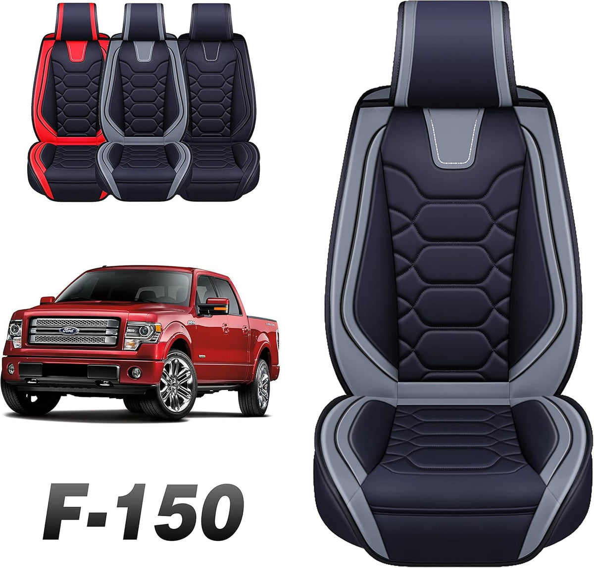 Gray Fabric Seat Covers for Ford F-150 F-250 F350 Front Pair I394