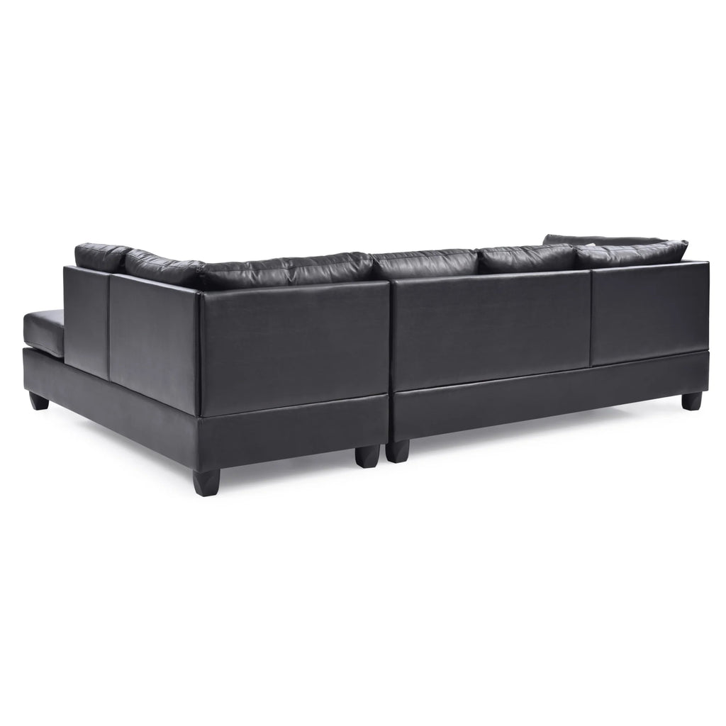 Black Faux Leather 4-Seater Sectional Sofa with 2-Throw Pillow Q59914