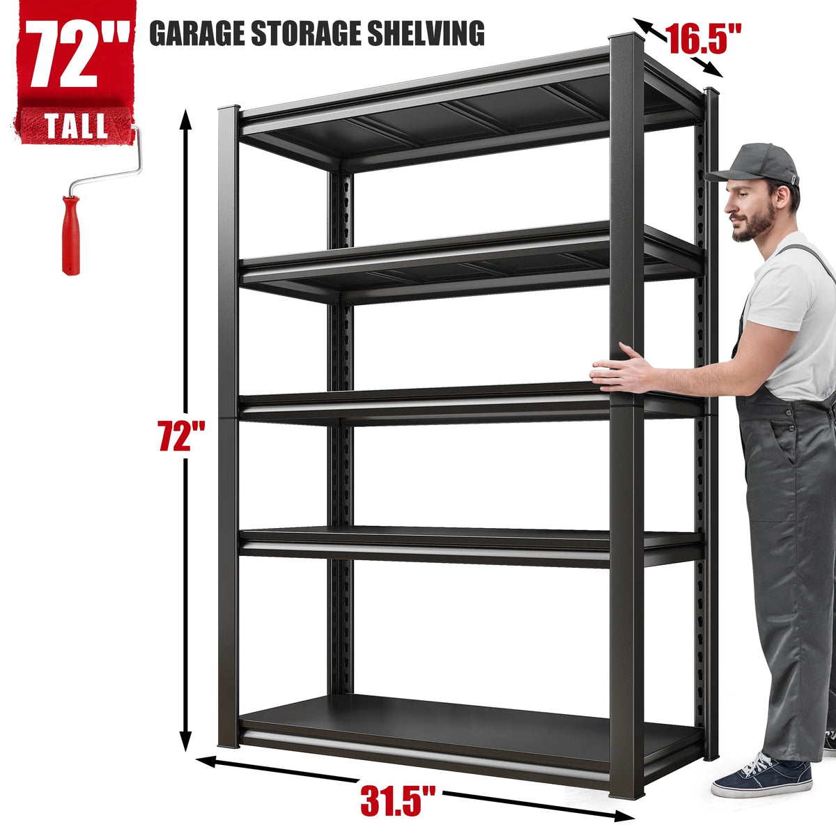 5-Shelf Heavy Duty Adjustable Metal Shelving Unit Black F7179