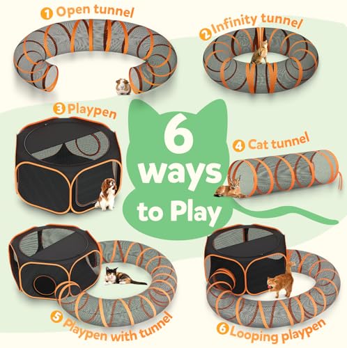 Portable Collapsible Cat Enclosure with Shade Cover 2 Tunnels Q381