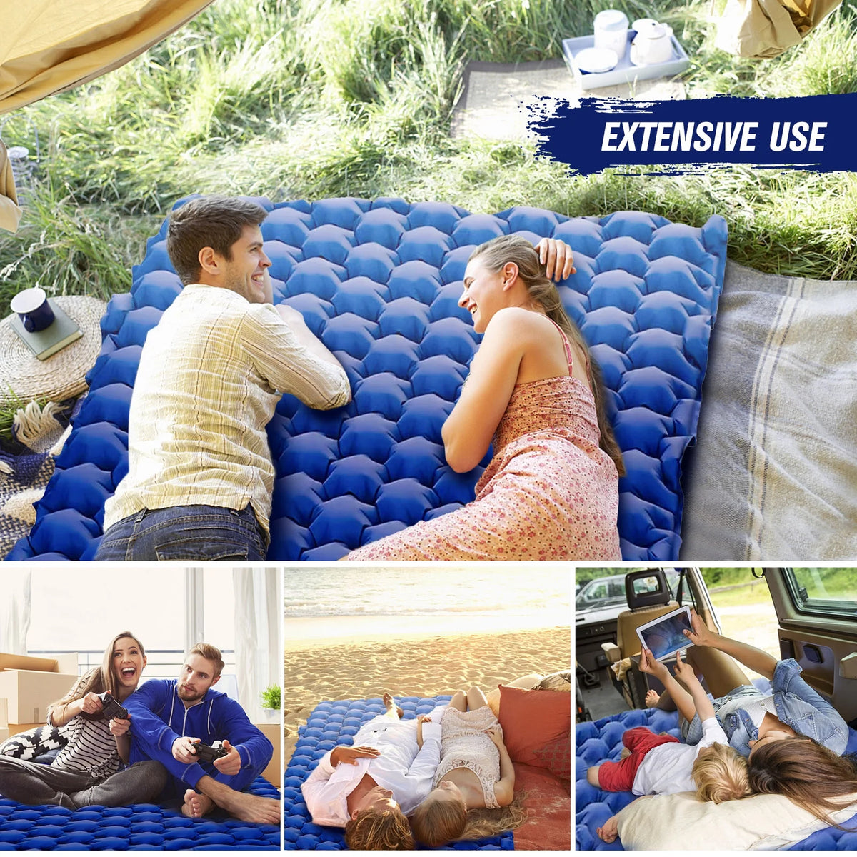 2 Person Camping Mat with Air Pillow Waterproof Backpacking Pad R666929