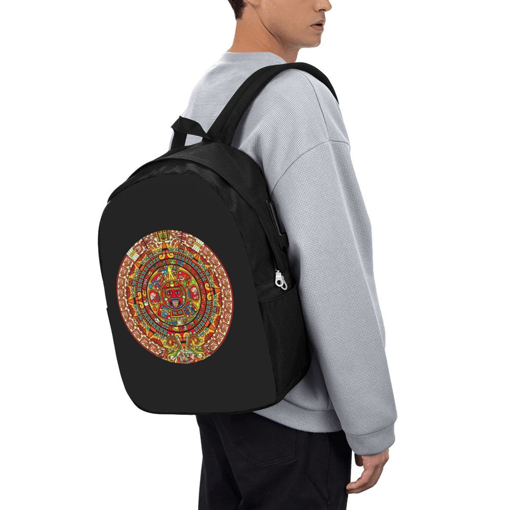 Colorful Aztec Calendar Print Laptop Backpack E575767