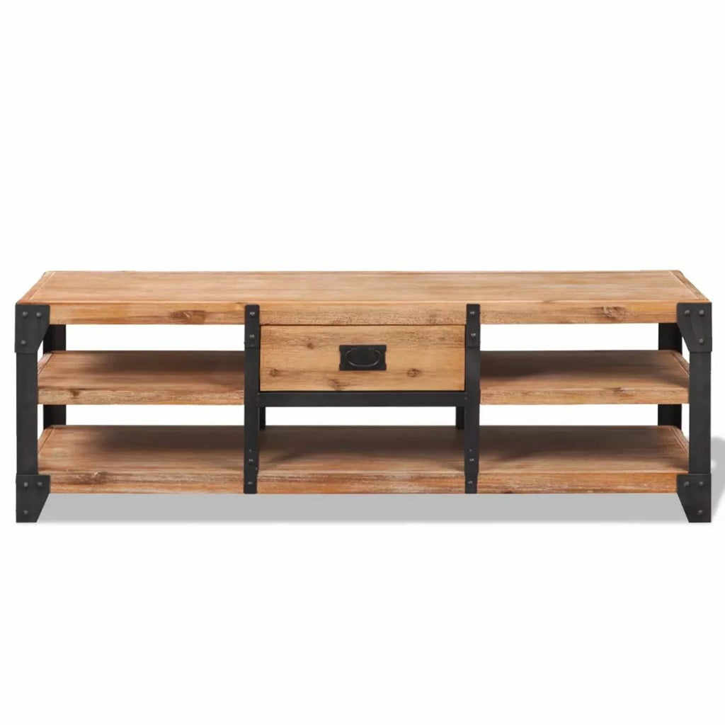Reclaimed Wood TV Cabinet with Storage Shelves Steel Legs S86345