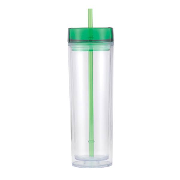 16 oz Double Wall Plastic Tumbler with Straw and Lid B899044