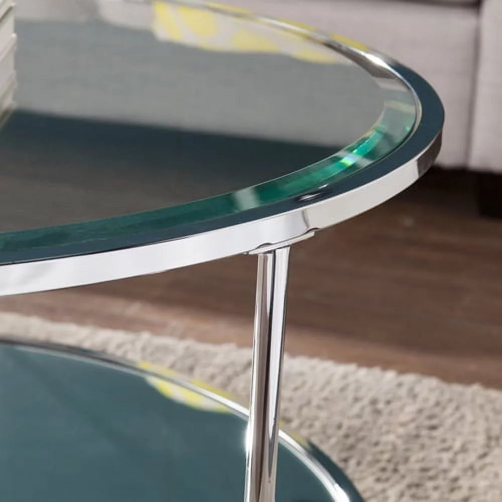 Mirrored Glass Round Coffee Table Set F41680