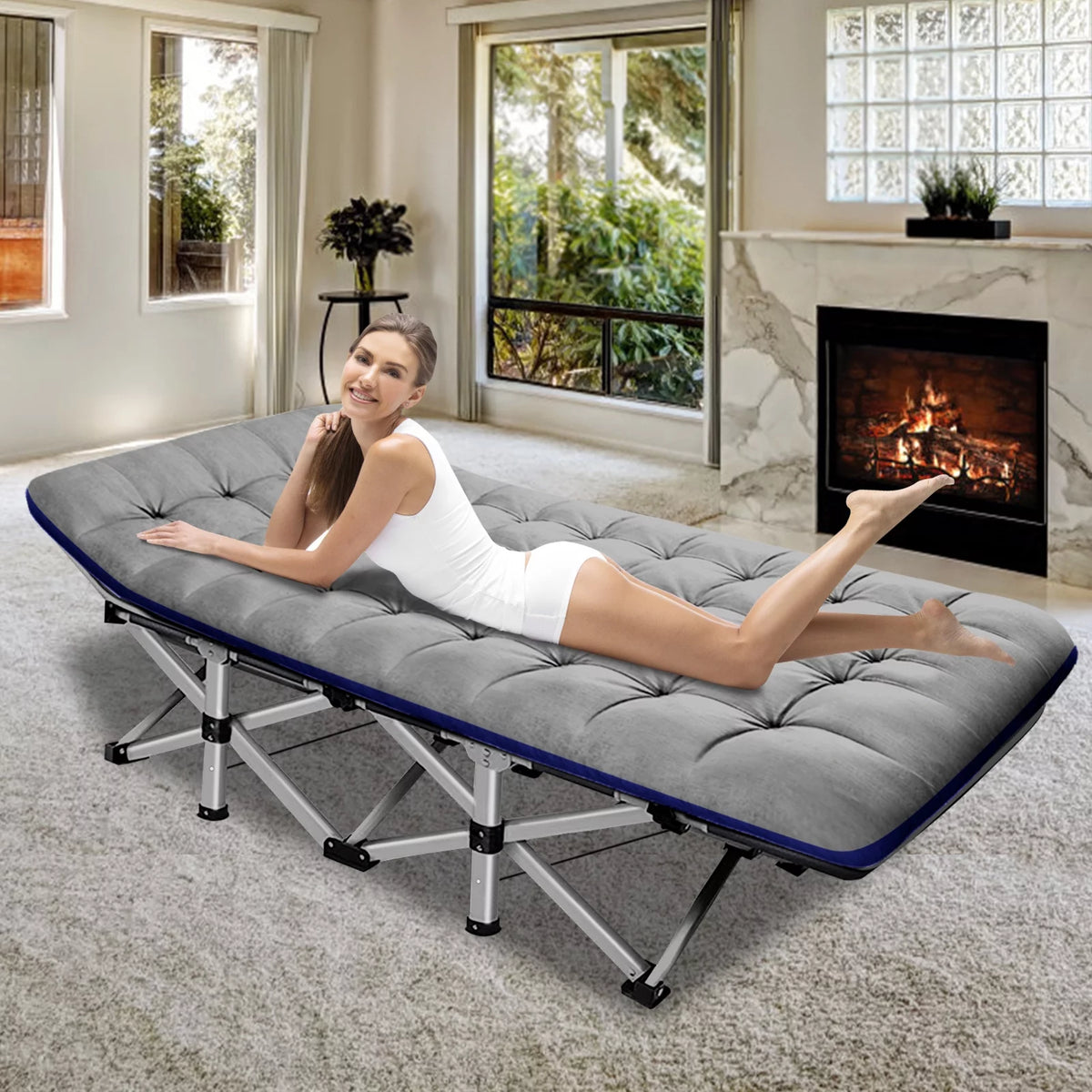 Folding Camping Cot with Cotton Pad & Carry Bag D49358