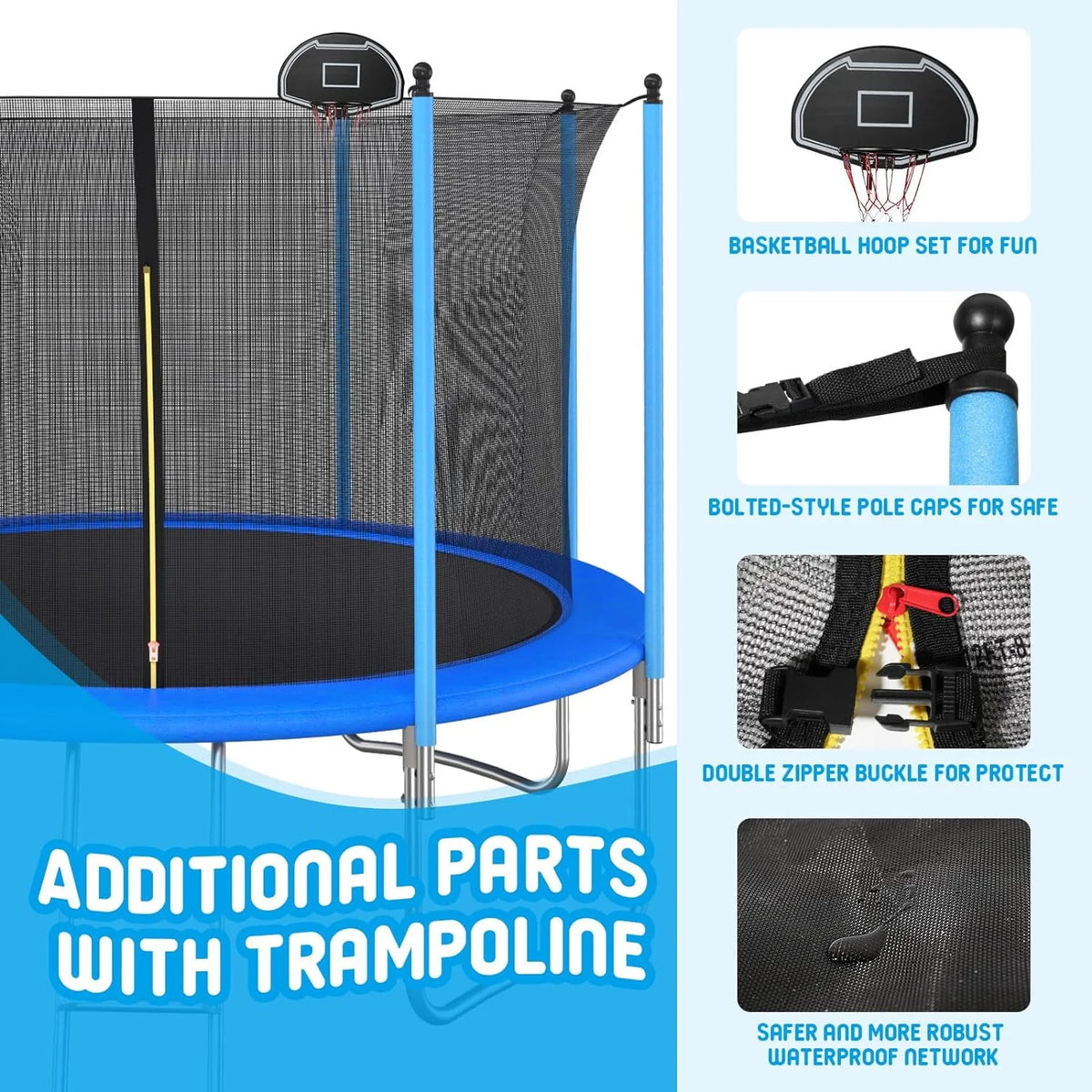 10FT Round Trampoline with Basketball Hoop and Safety Enclosure R2761