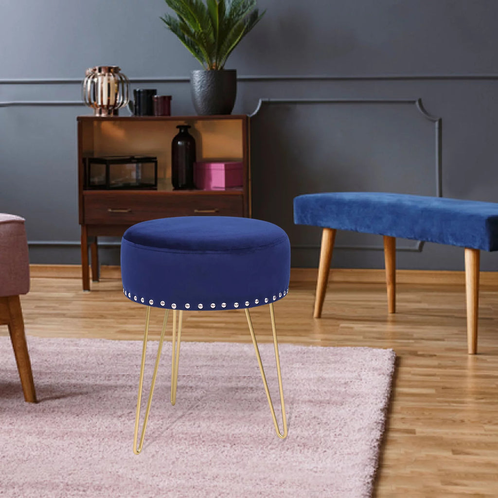 Round Modern Vanity Stool with Golden Metal Leg B354031