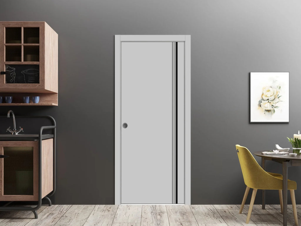 Sliding French Pocket Door 32 x 84 inches with Frosted Glass Solid Wood Interior Door H7795