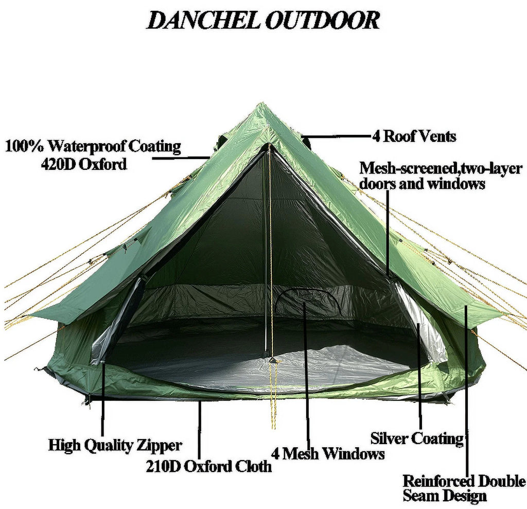 Waterproof 13.2ft/4M Green B1 Bell Tent with Black Footprint E11380