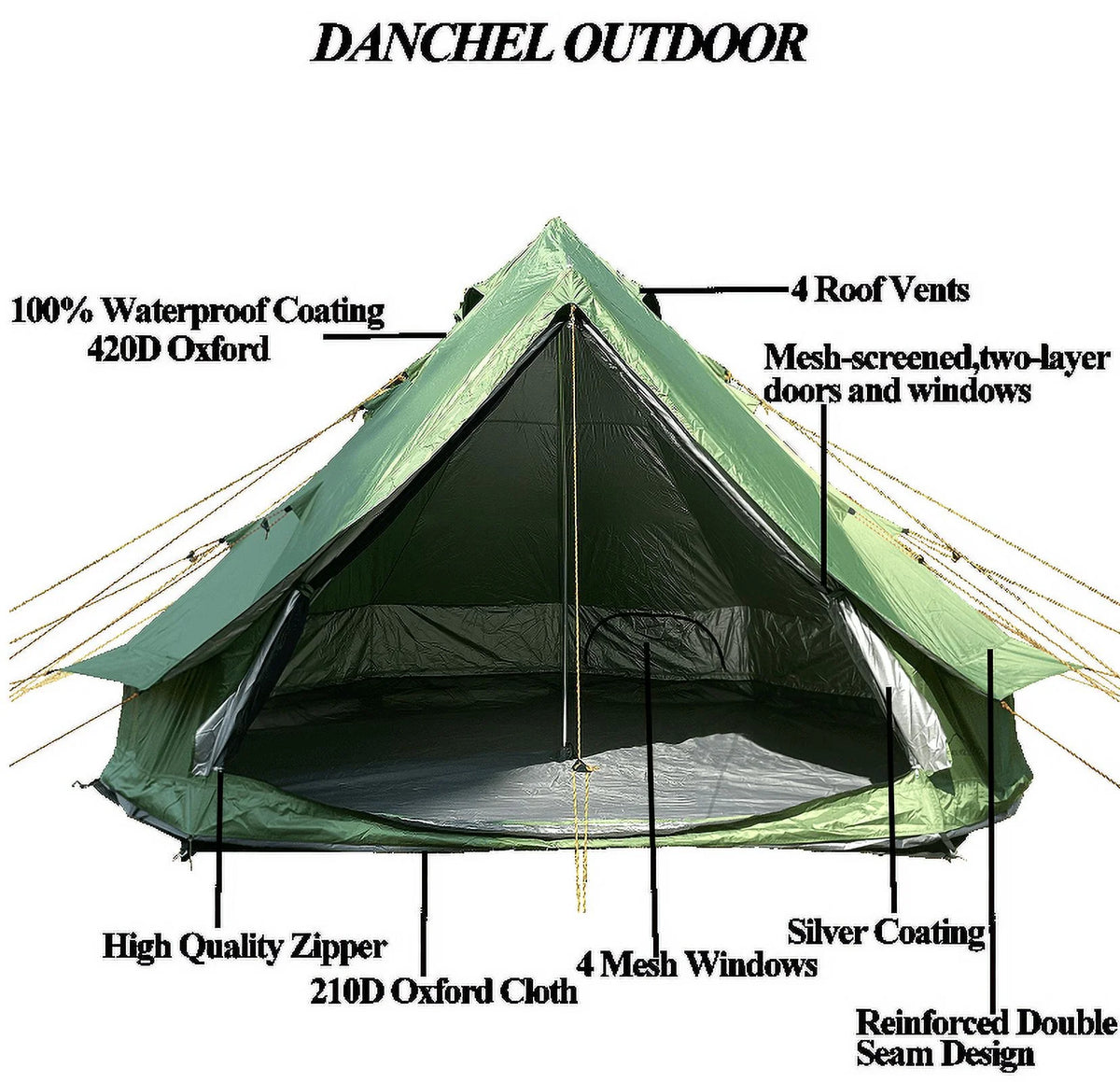 Waterproof 13.2ft/4M Green B1 Bell Tent with Black Footprint E11380