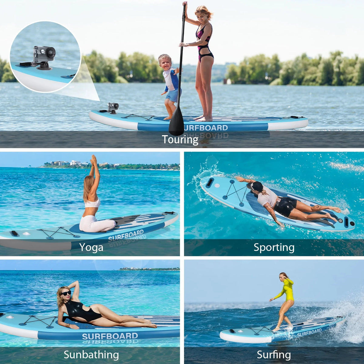 11 Ft Inflatable Stand Up Paddle Board and Sit-on Kayak Set, Non-Slip Deck SUP Paddle Board with SUP Accessories & Backpack, Blue M337