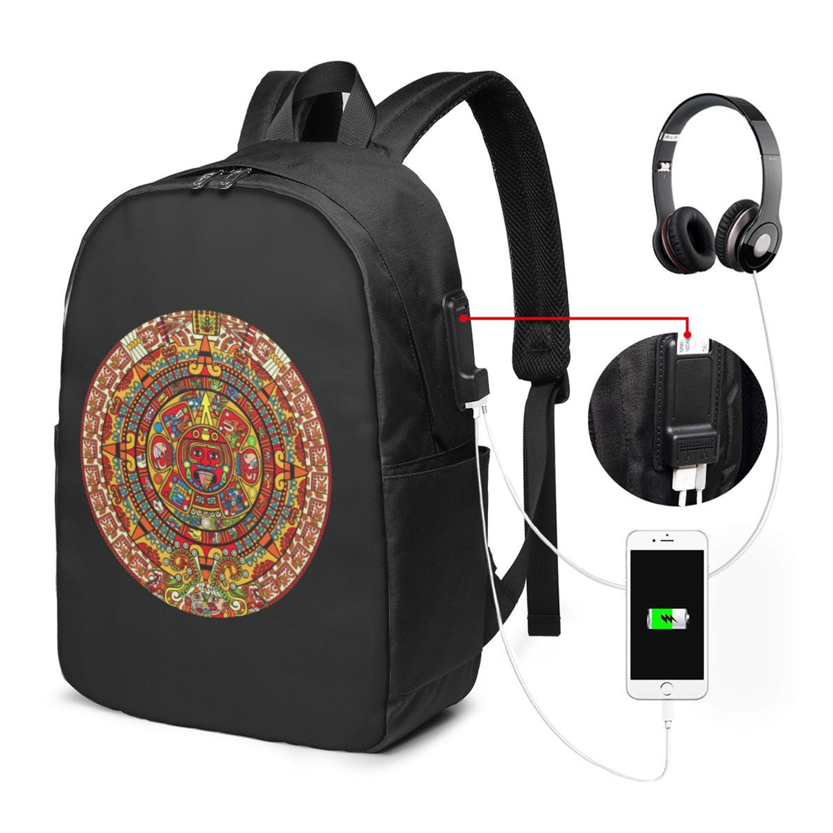 Colorful Aztec Calendar Print Laptop Backpack E575767