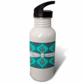 Teal Aqua Red White Damask Pattern Sports Water Bottle C705704