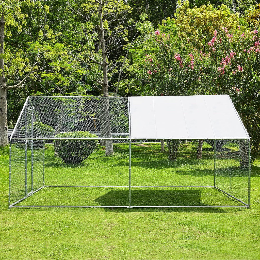 Metal Chicken Coop with Run Waterproof Cover Cage for Rabbits Cats Dogs D92452