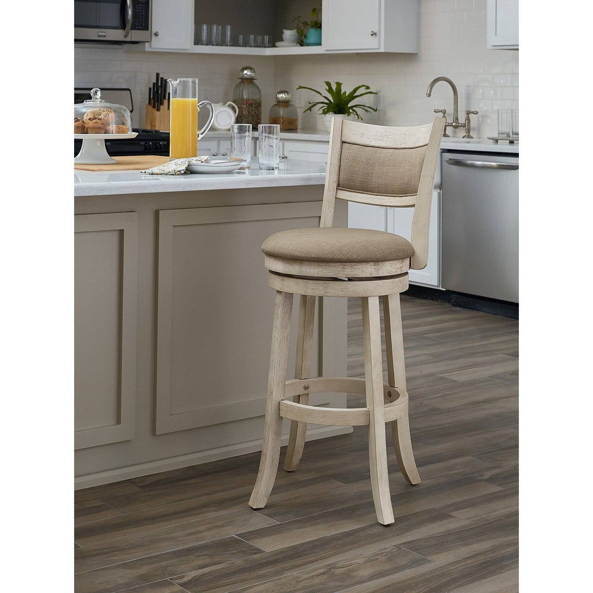 Antique Grey Swivel Stool with Solid Back H6952