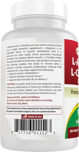 L-Arginine L-Citruline Complex Tablets, 250 Count W24319
