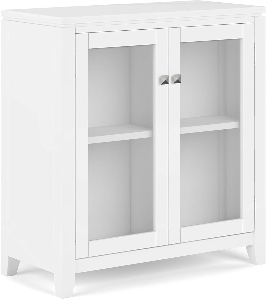 Solid Wood 30 inch Low Storage Cabinet with 2 Tempered Glass Doors and 2 Adjustable Shelves G6194