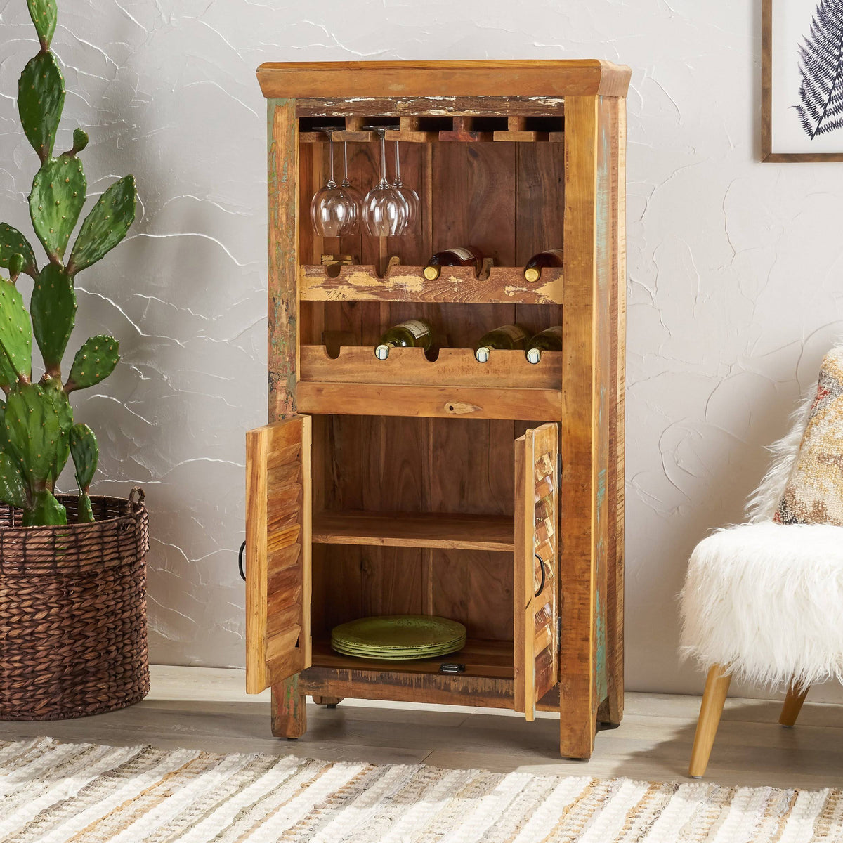 Distressed Wooden Bar Cabinet S20041