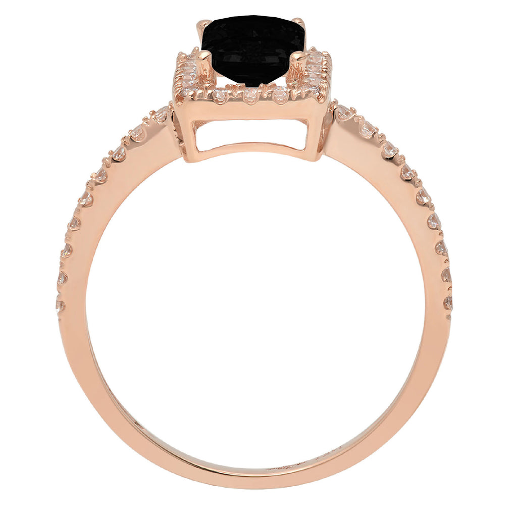 18k Rose Gold Onyx Halo Ring Size 8.5 B76113