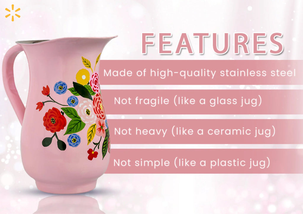 Hand-Painted Floral Stainless Steel Pink Water Pitcher K968582