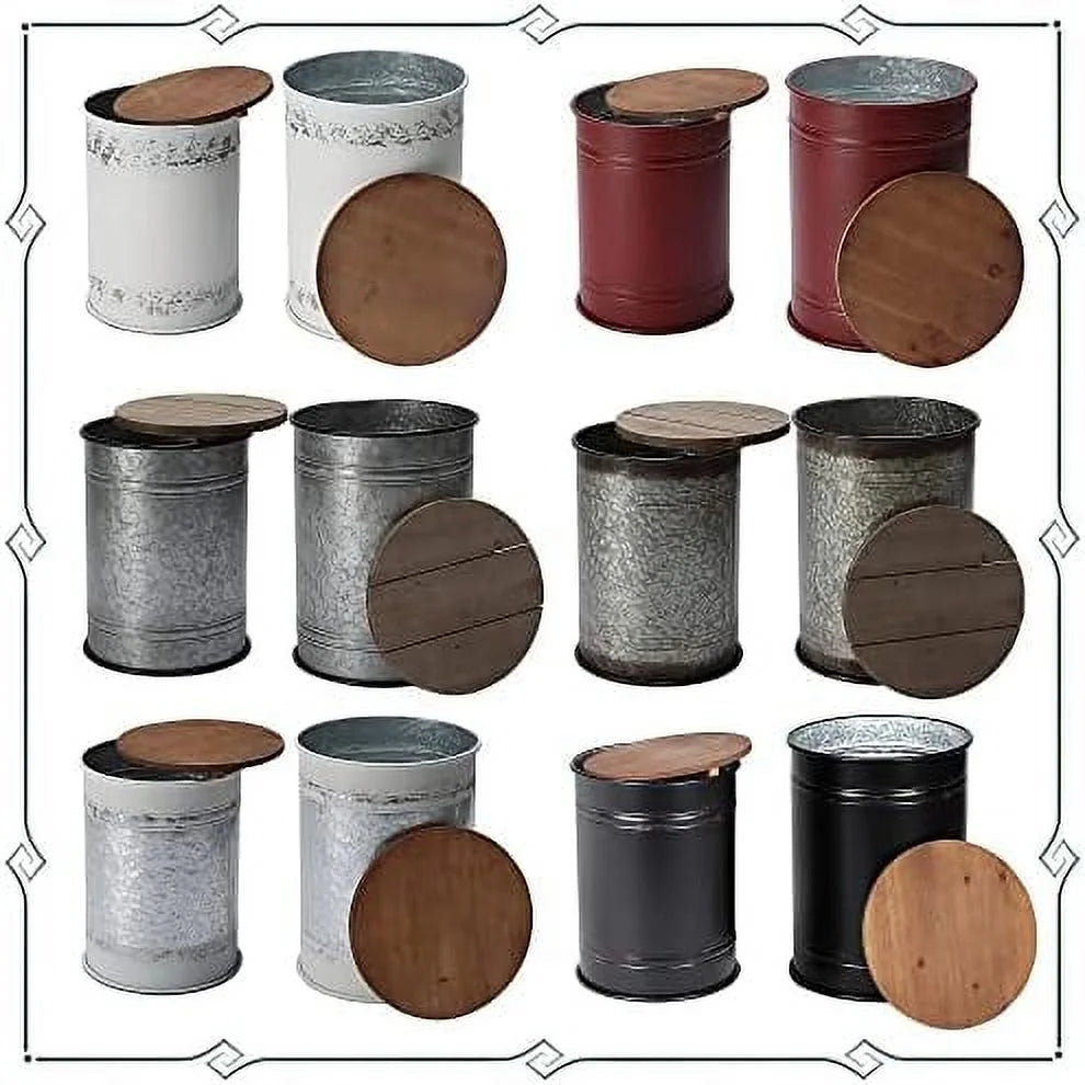 Rustic Ottoman Seat Stool Side Table Set of 2 U79384